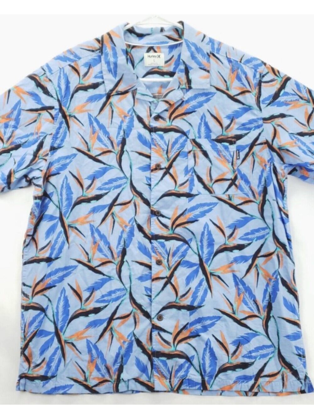 Hurley Shirt Mens Large Sky Blue Cotton Short Sleeve Camp Classic Button-Up